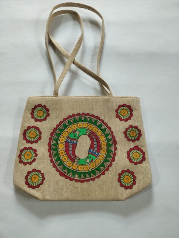 Jute jhola bag madhubani art