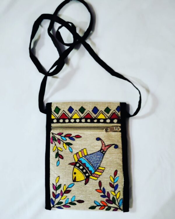 Madhubani peacock design Mobile pouch sling bag - Image 2