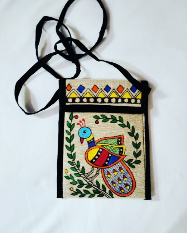 Madhubani peacock design Mobile pouch sling bag